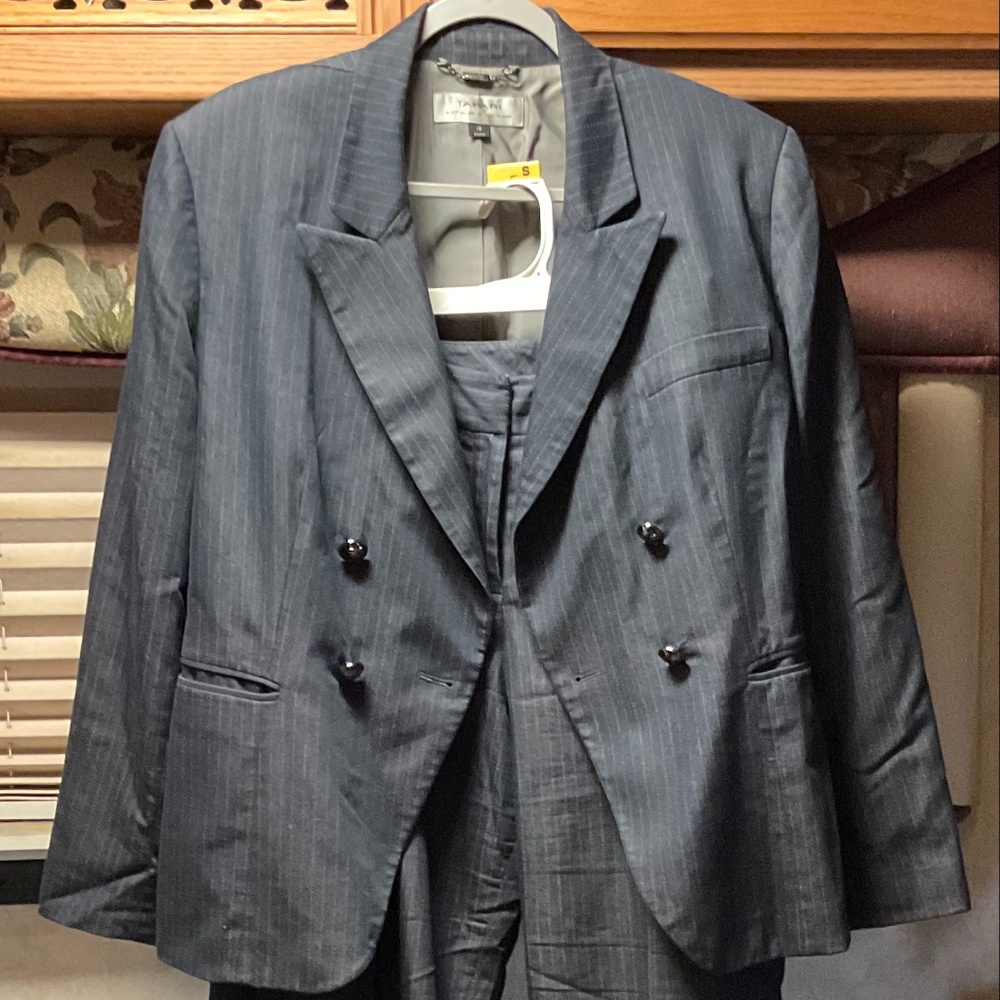 Grey Pinstriped Tahari Pant Suit Size 16